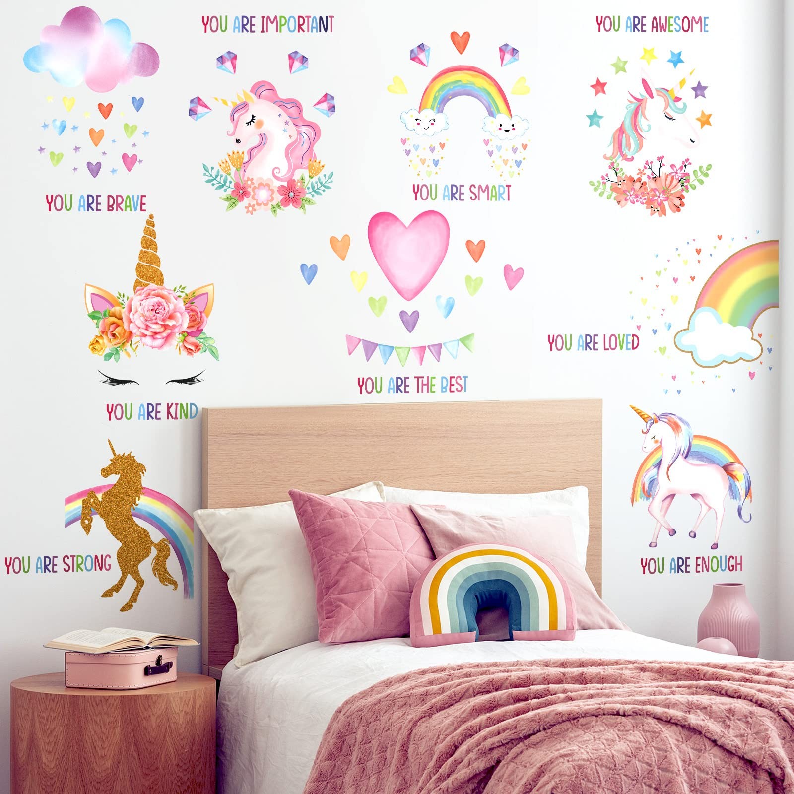 9 Pieces Unicorn Wall Decals Stickers Unicorn Room Decor for Girls Bedroom Ra…