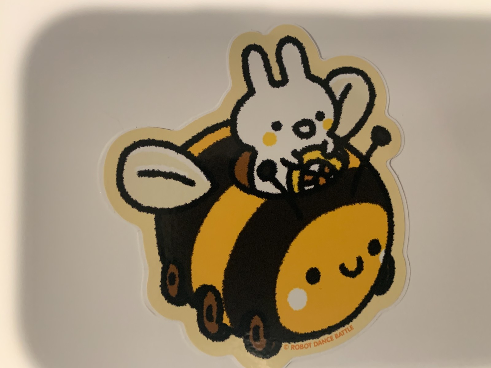 Robot Dance Battle Sunny Bee Car & Bunny Sticker, Yellow/Black/White 3" W x 3" H