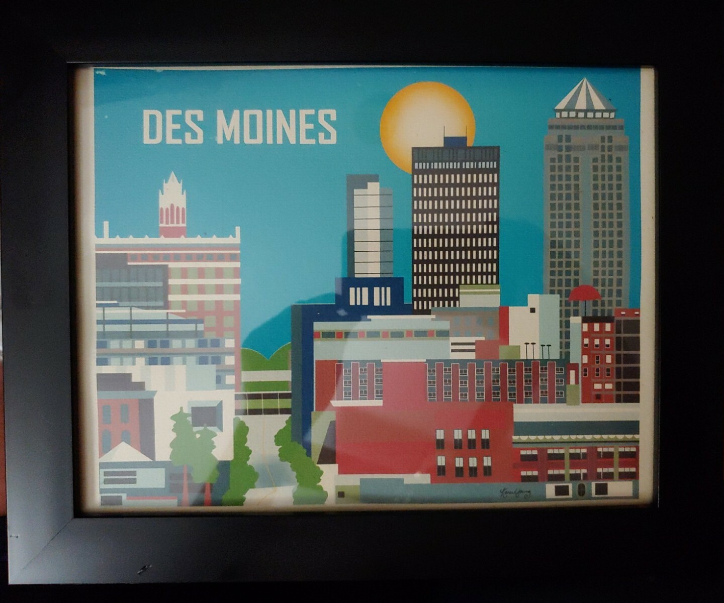 Karen Young Digital Artwork City Skyline Des Moines – Framed