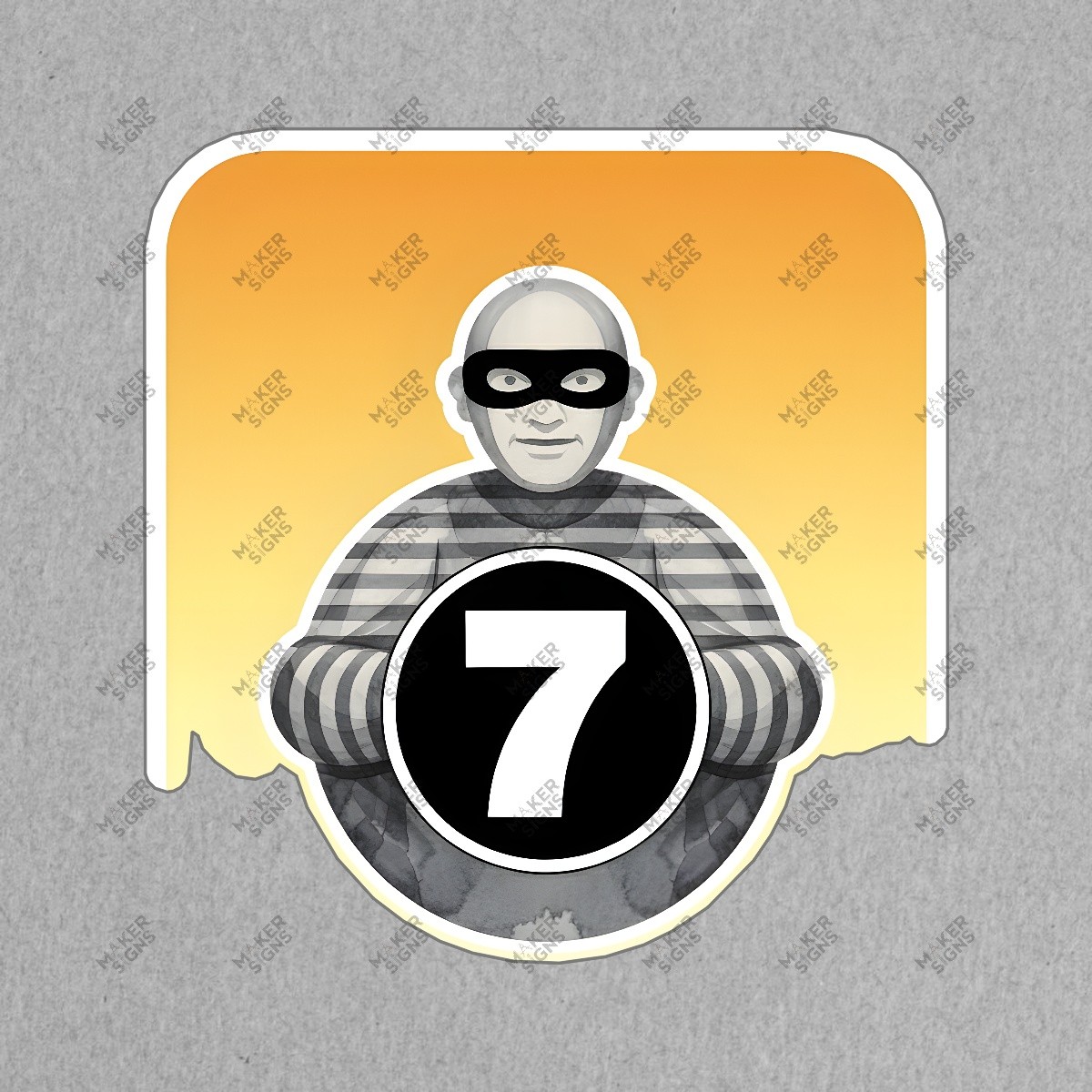 Vintage Cartoon Burglar Sign Hexagon Design with Number 7 Fun Wall #7454