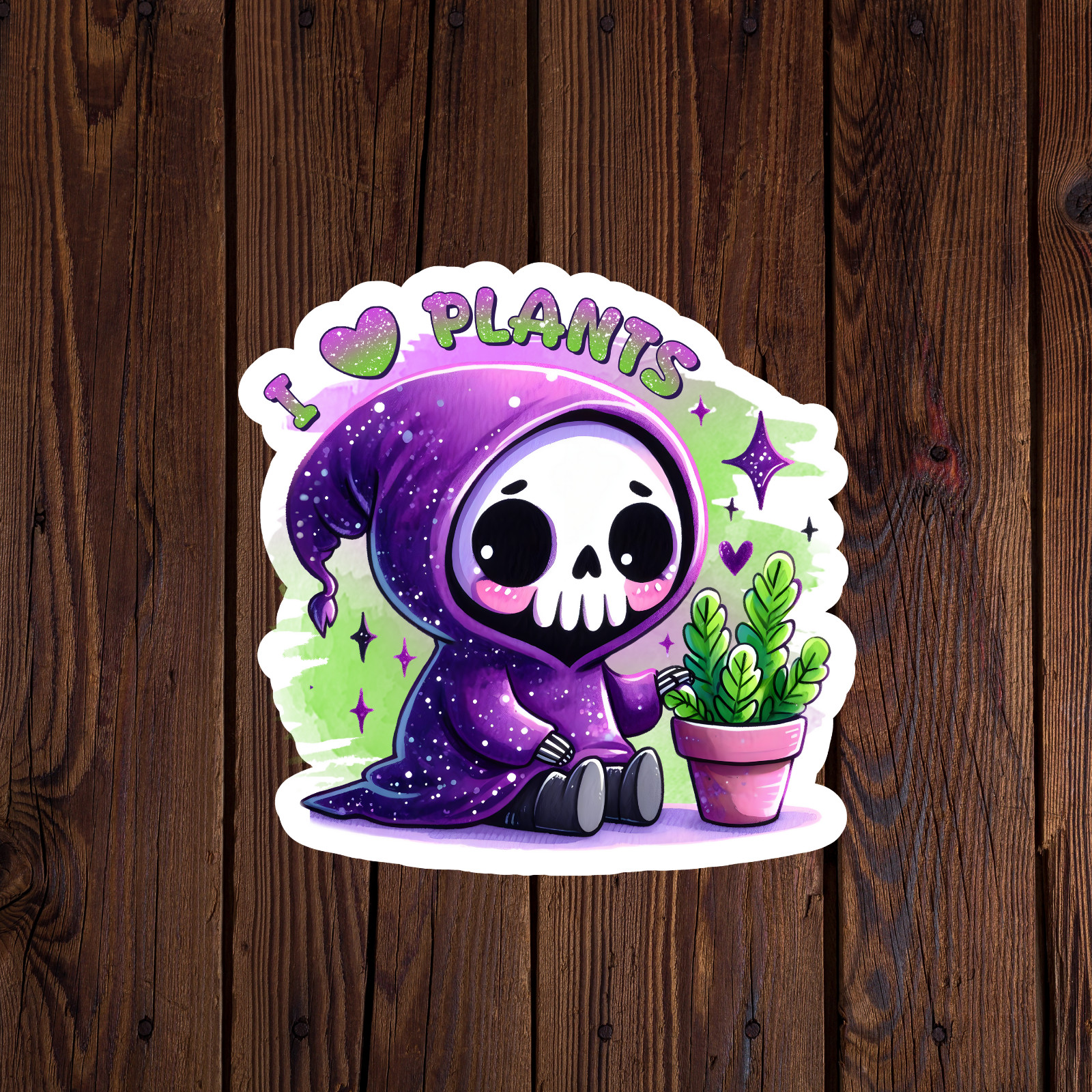 Skeleton sticker vinyl decal sarcastic funny grim reaper I love plants garden
