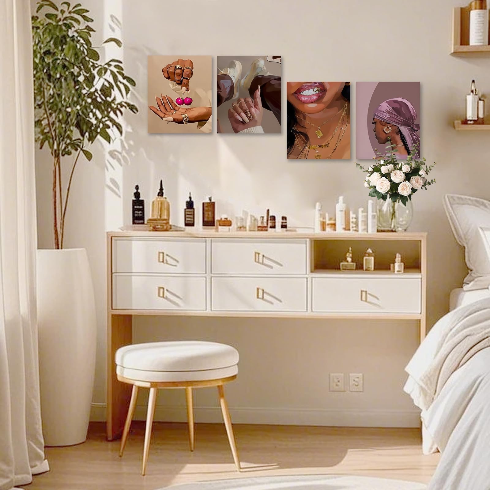4 PCS Fashion Black Woman Aesthetic Poster Set Empowering Trendy Wall Art Abs…