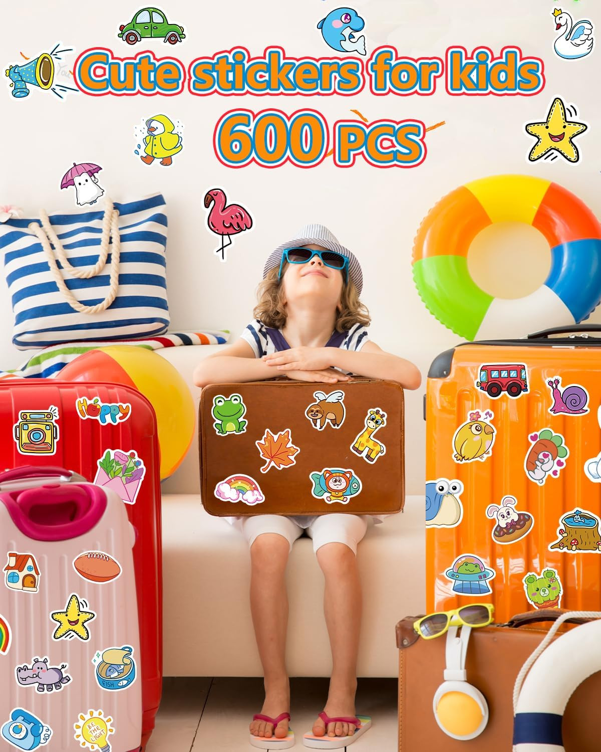600 Pcs Cute Stickers for Kids, Water Bottle Stickers for Teens, Kawaii Vinyl Ph