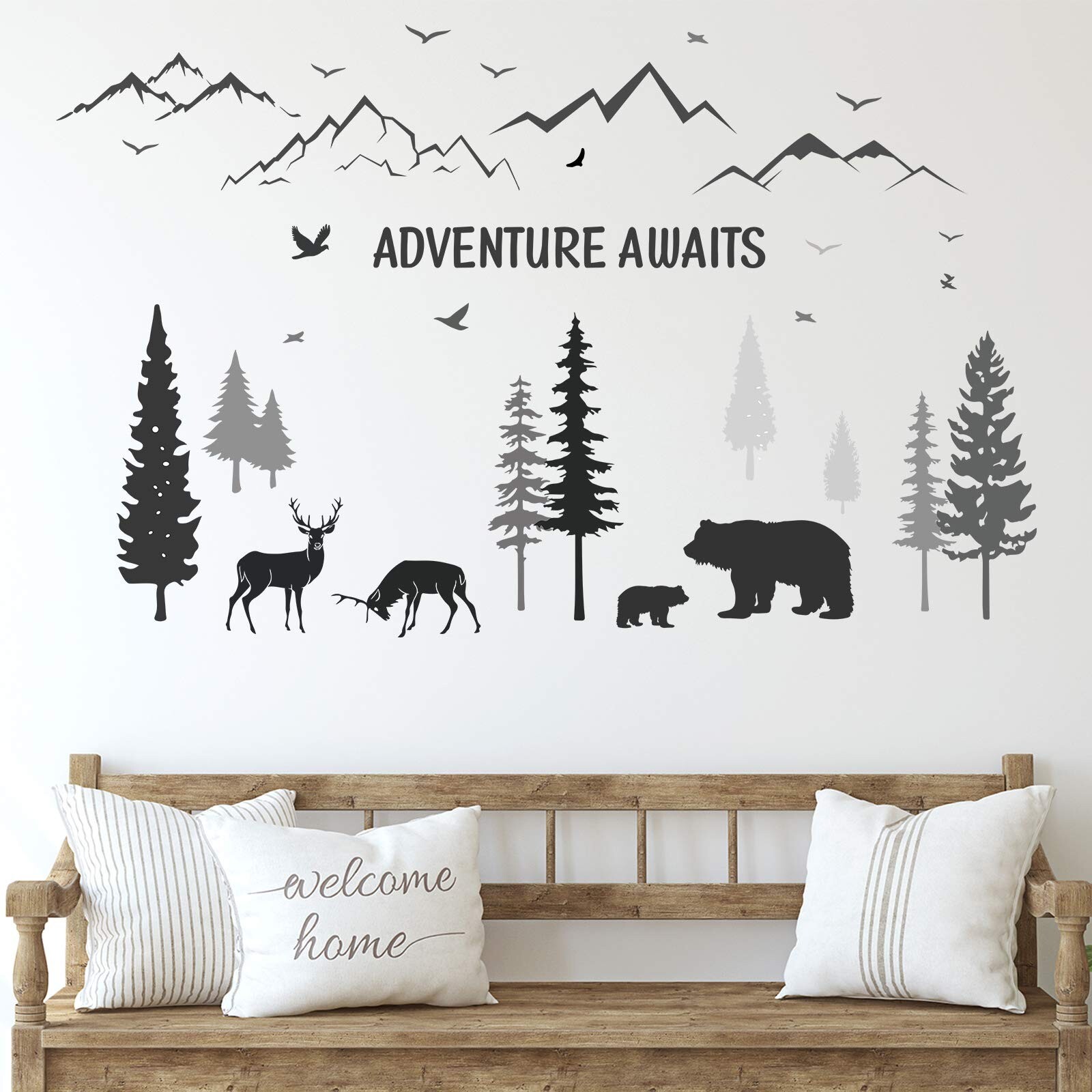 Tenare 3 Sheets Nursery Wall Decals Dreamy Forest with Pine Tree Animal Deer …