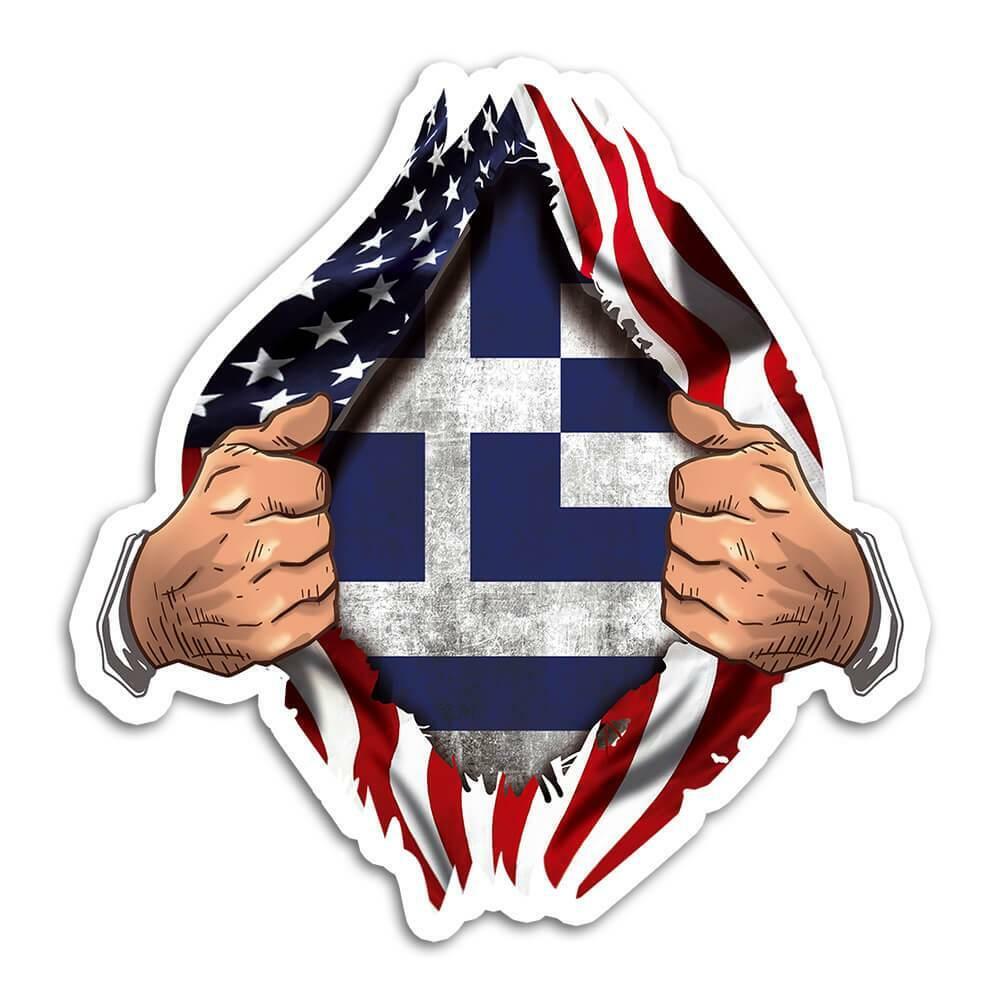 Gift Sticker : Greece Flag USA American Chest Greek Expat Country