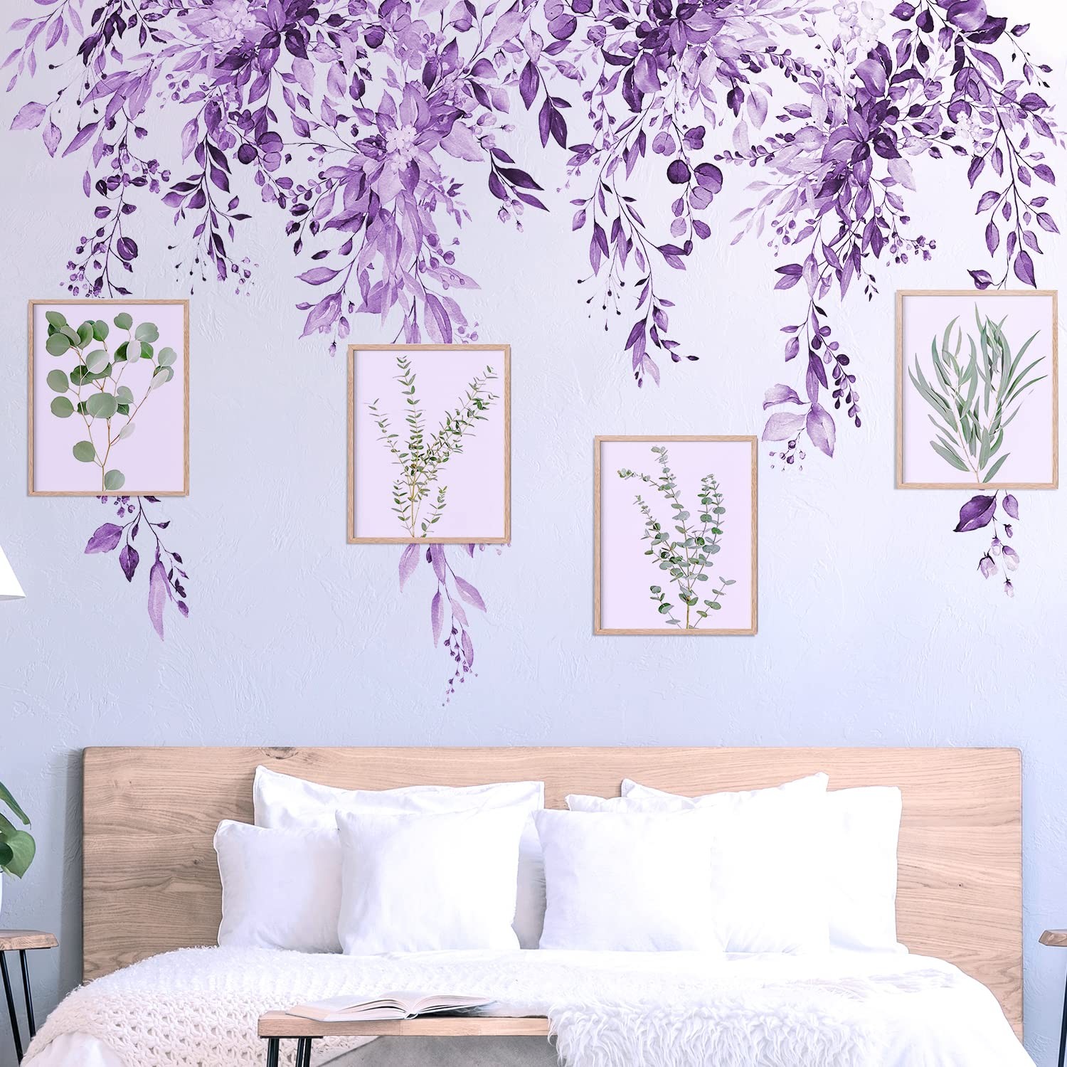 Purple Plants Leaves Wall Decals Peel and Stick, Large Floral Flowers Wall St…
