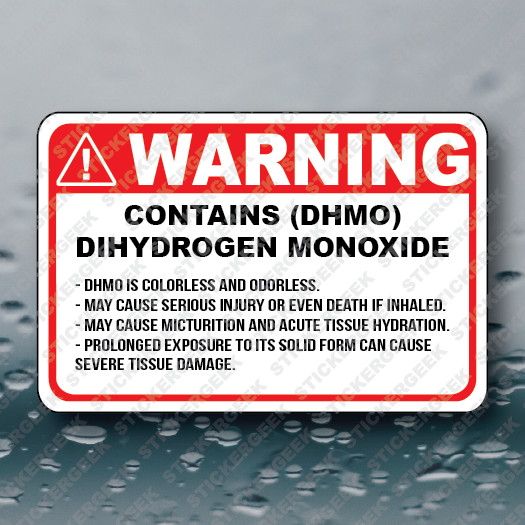 Warning CONTAINS DHMO DIHYDROGEN MONOXIDE Funny Meme Prank Water Bottle Sticker