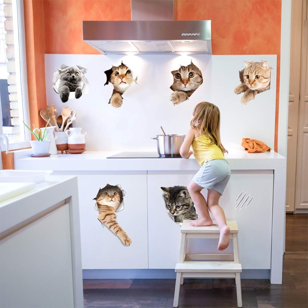 Cute 3D Cartoon Cat Wall Stickers – Easy Peel Vinyl Decor for Kids' Rooms