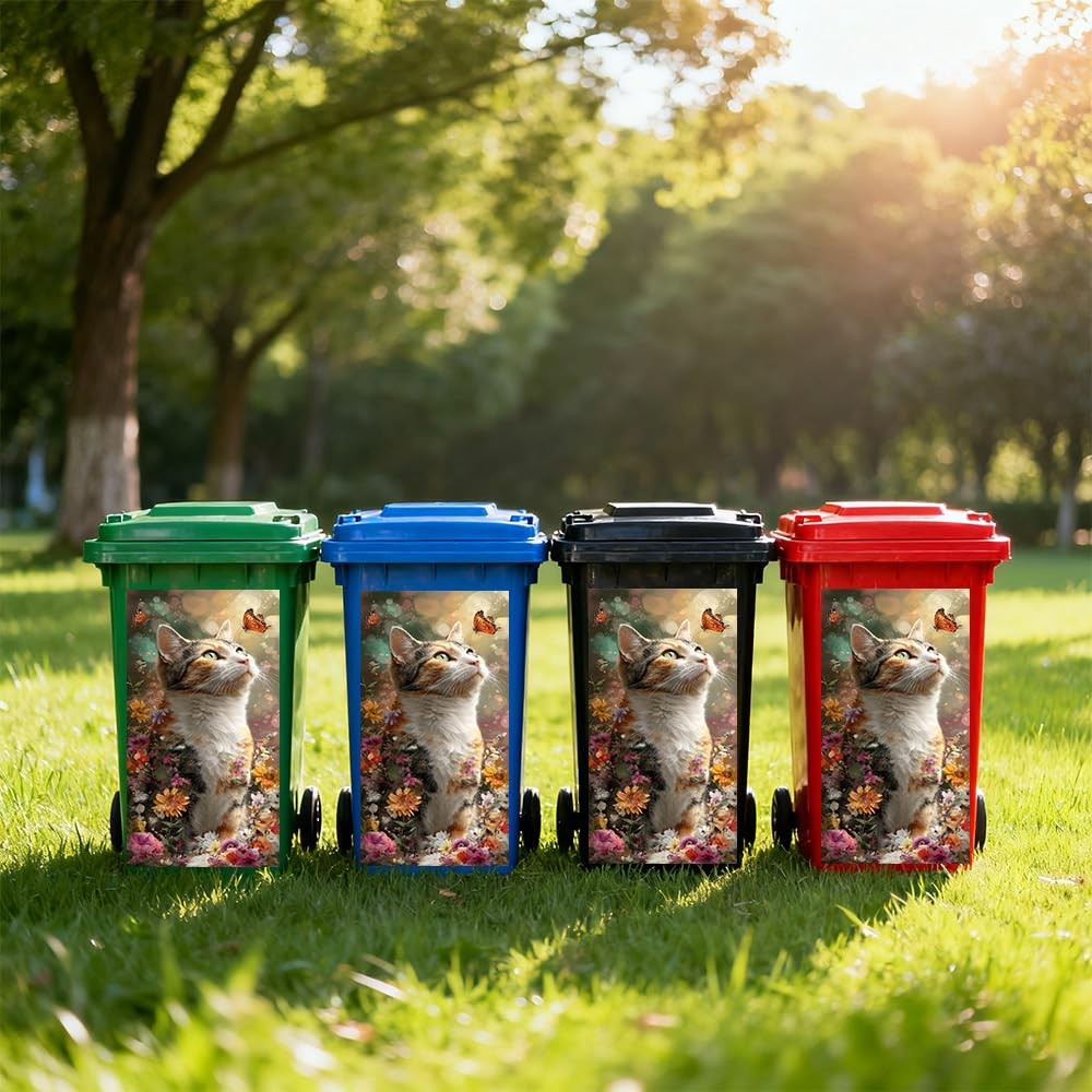 Wdesyadms Trash Can Stickers 15 x 32 Inch Stick Cat Butterfly Decal