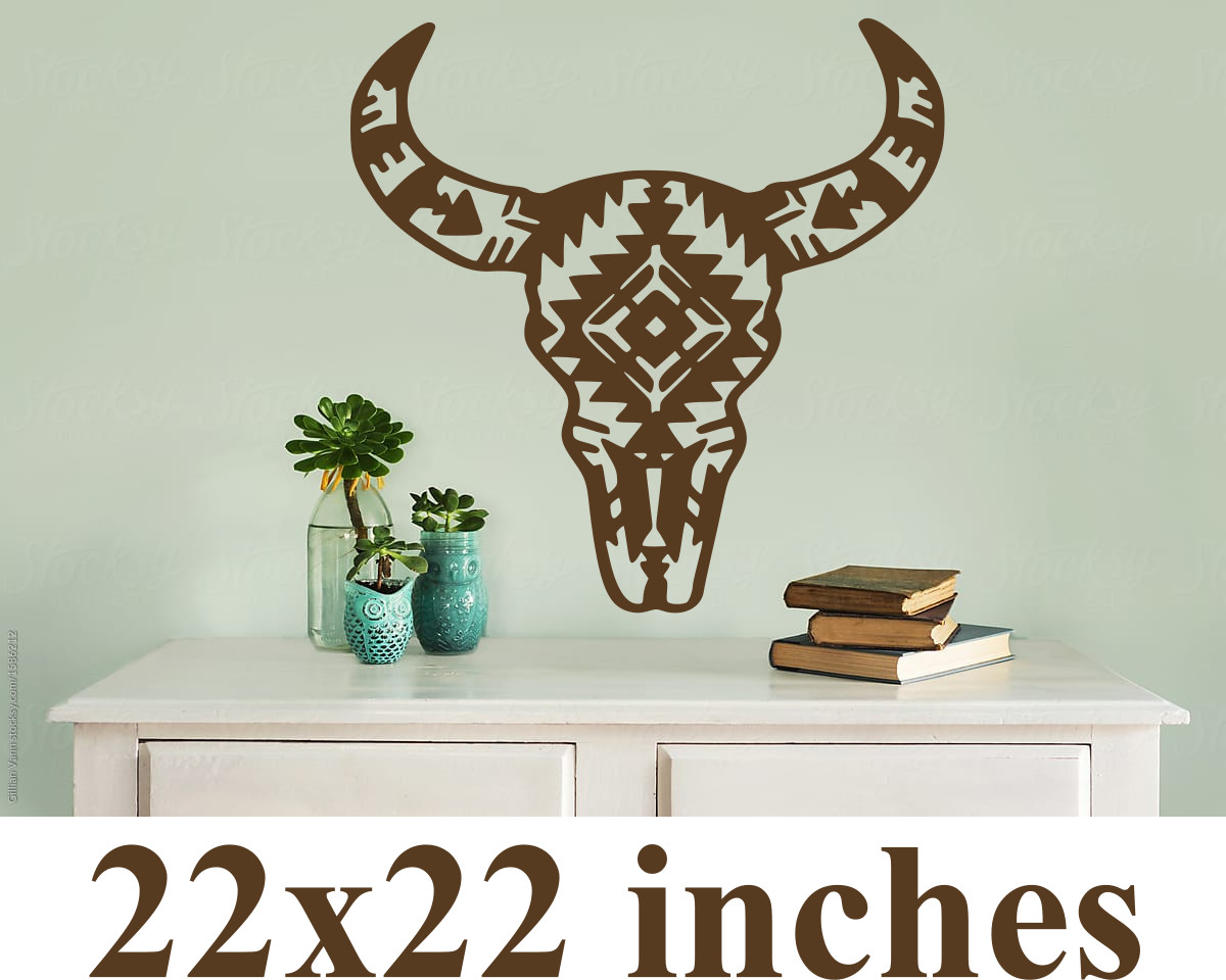 LARGE AZTEC BULL COW COUNTRY WESTERN DECOR WALL VINYL DECAL 22X22 INCHES COLORS