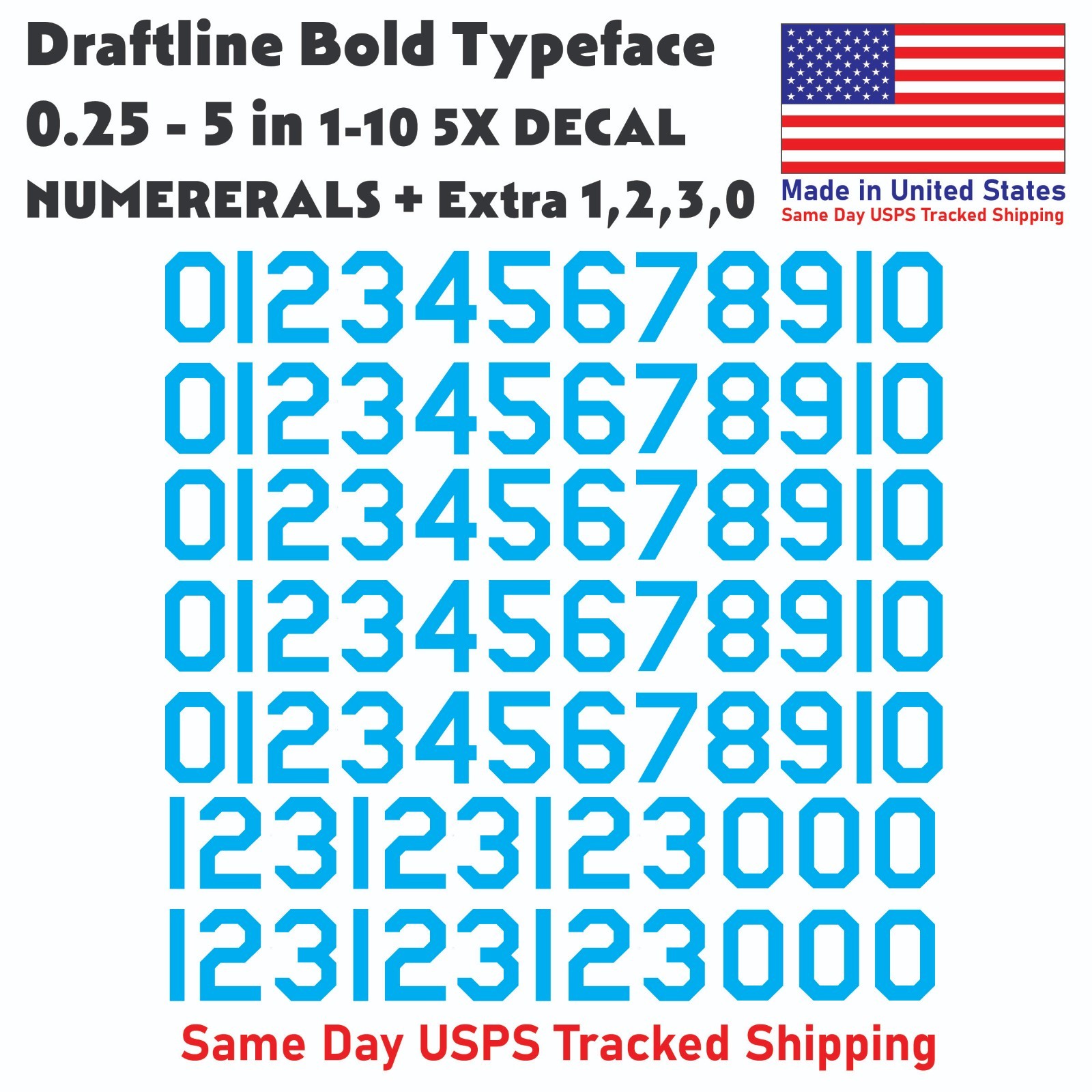 1-10 5x+ DRAFTLINE Outdoor Vinyl Decal Numbers for Mailbox Door Address Lockers