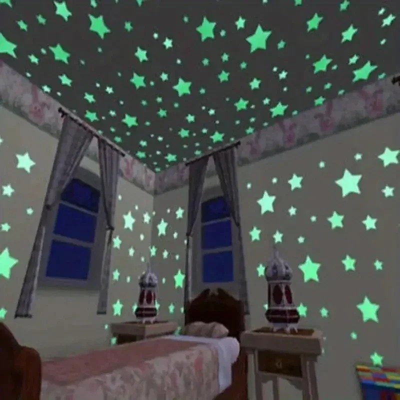 3D Luminous Glow In The Dark Fluorescent Decals Star Wall Stickers