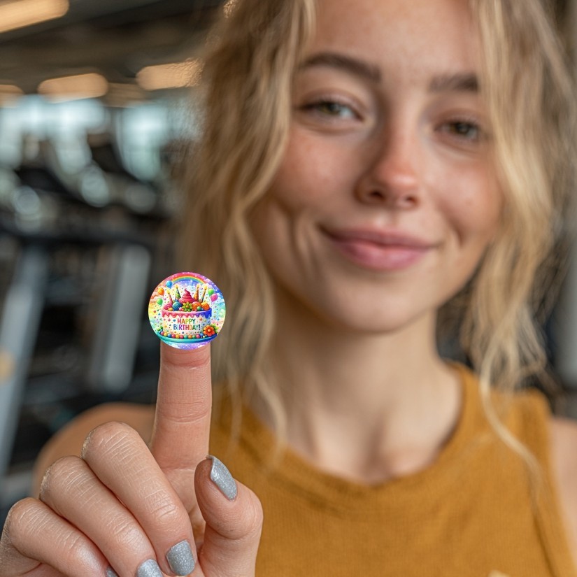 Happy Birthday Round Dot Stickers Set, 1.2" & 1.5"