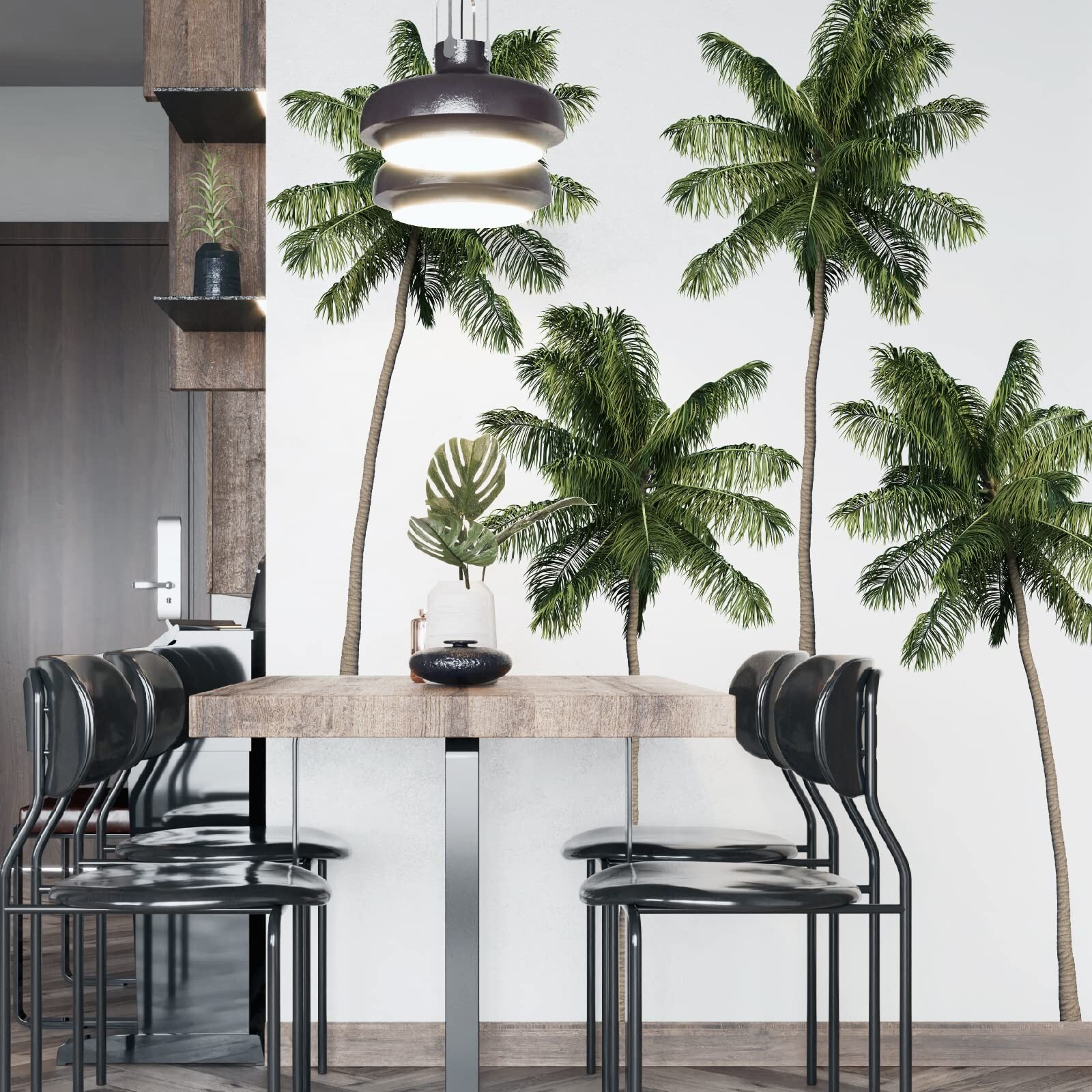 Tropical Plants Green Leaves Wall Decals Palm Tree Plant Wall Stickers Remova…