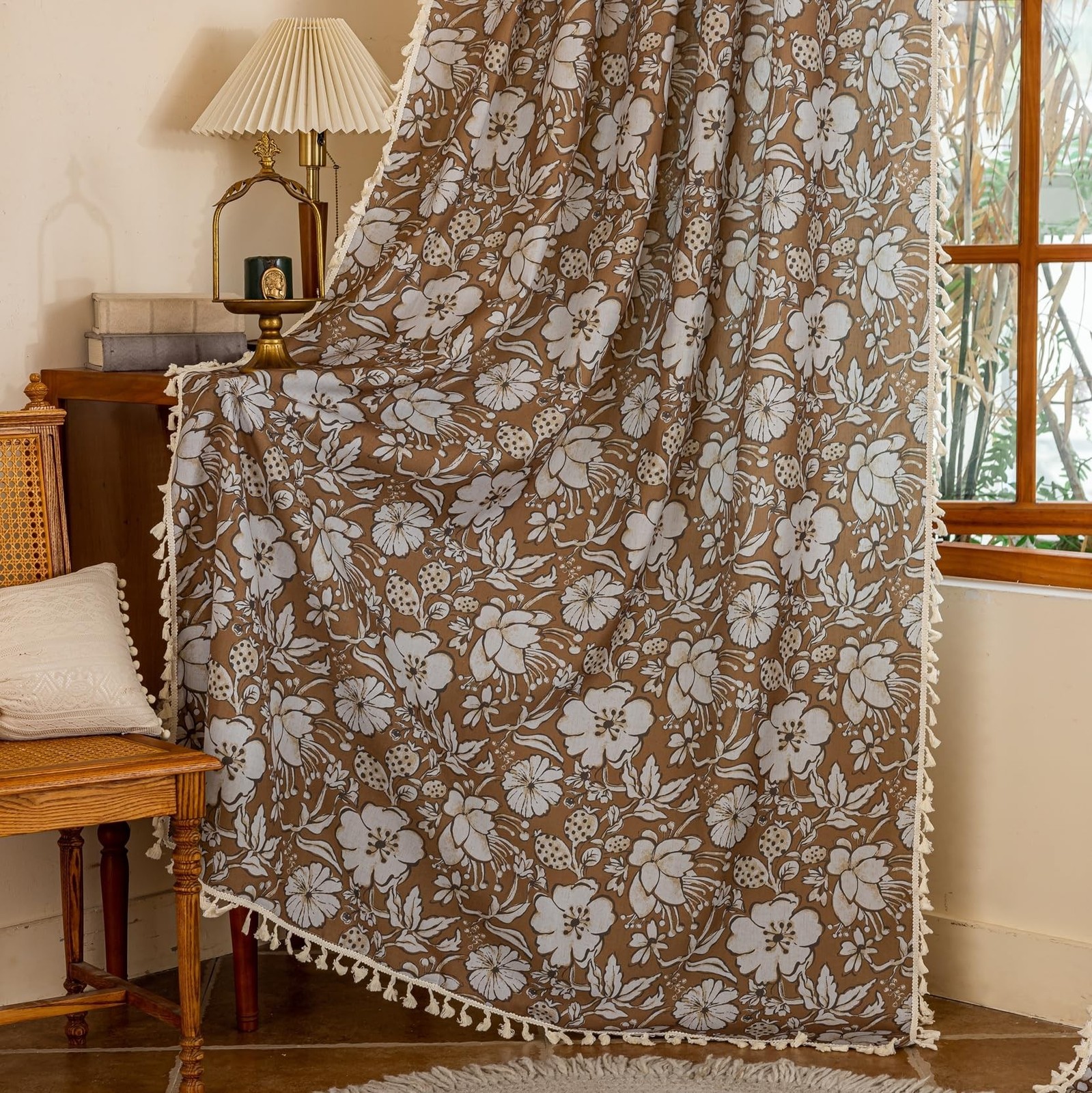 YJ YANJUN Boho Living Room Curtains 84 Inch Length 2 Panels Rustic Hope Flora…