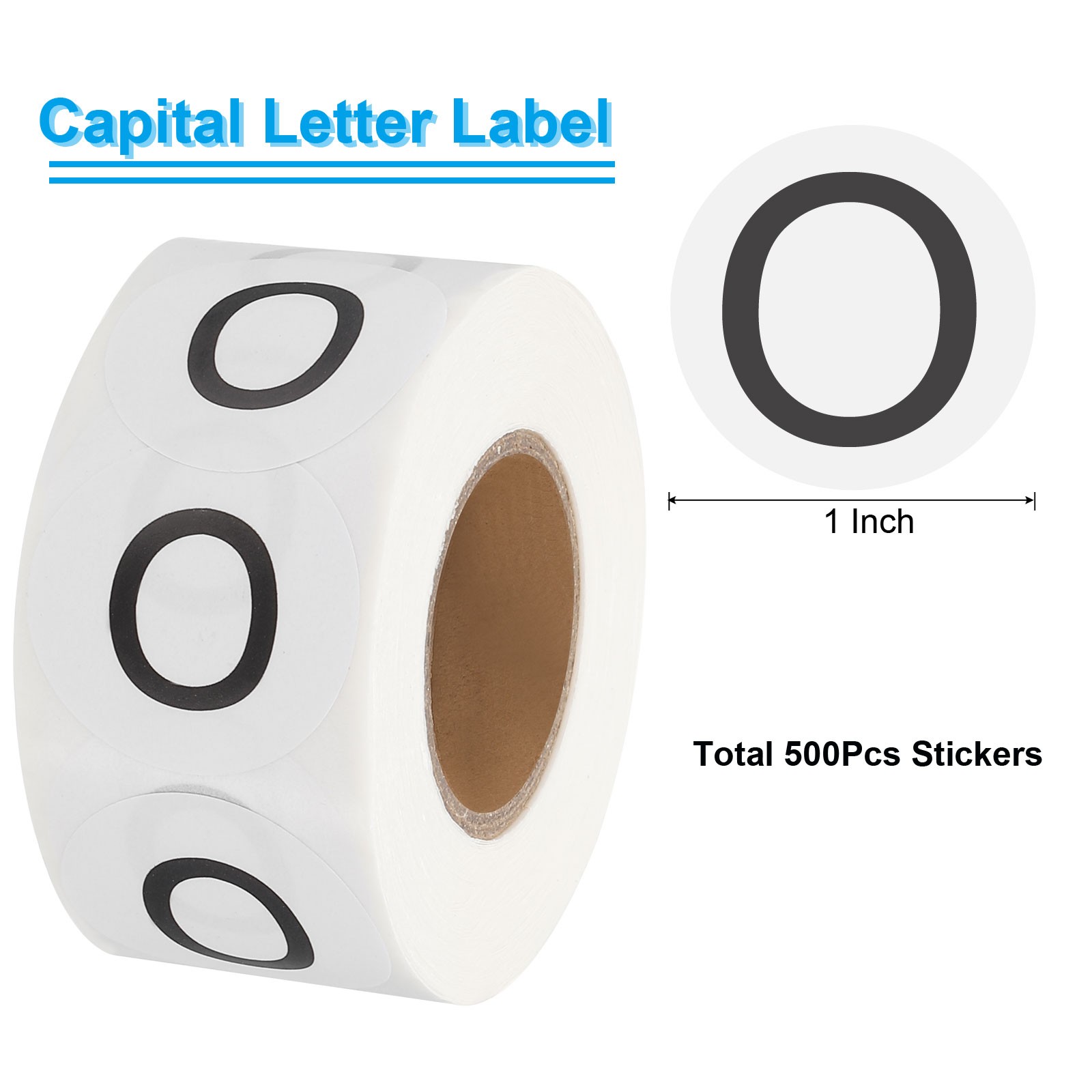 Letter O Inventory Labels, 1 Inch Capital Letter Stickers (1Roll/Total 500Pcs)