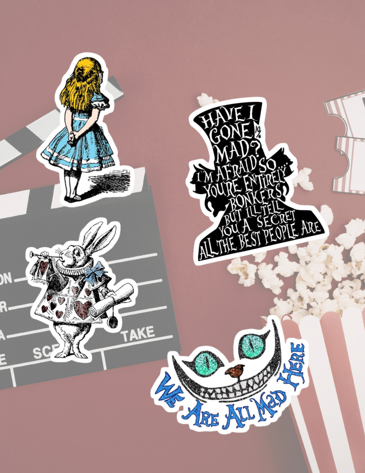 Alice In Wonderland Kids Movie 4pc Sticker Pack