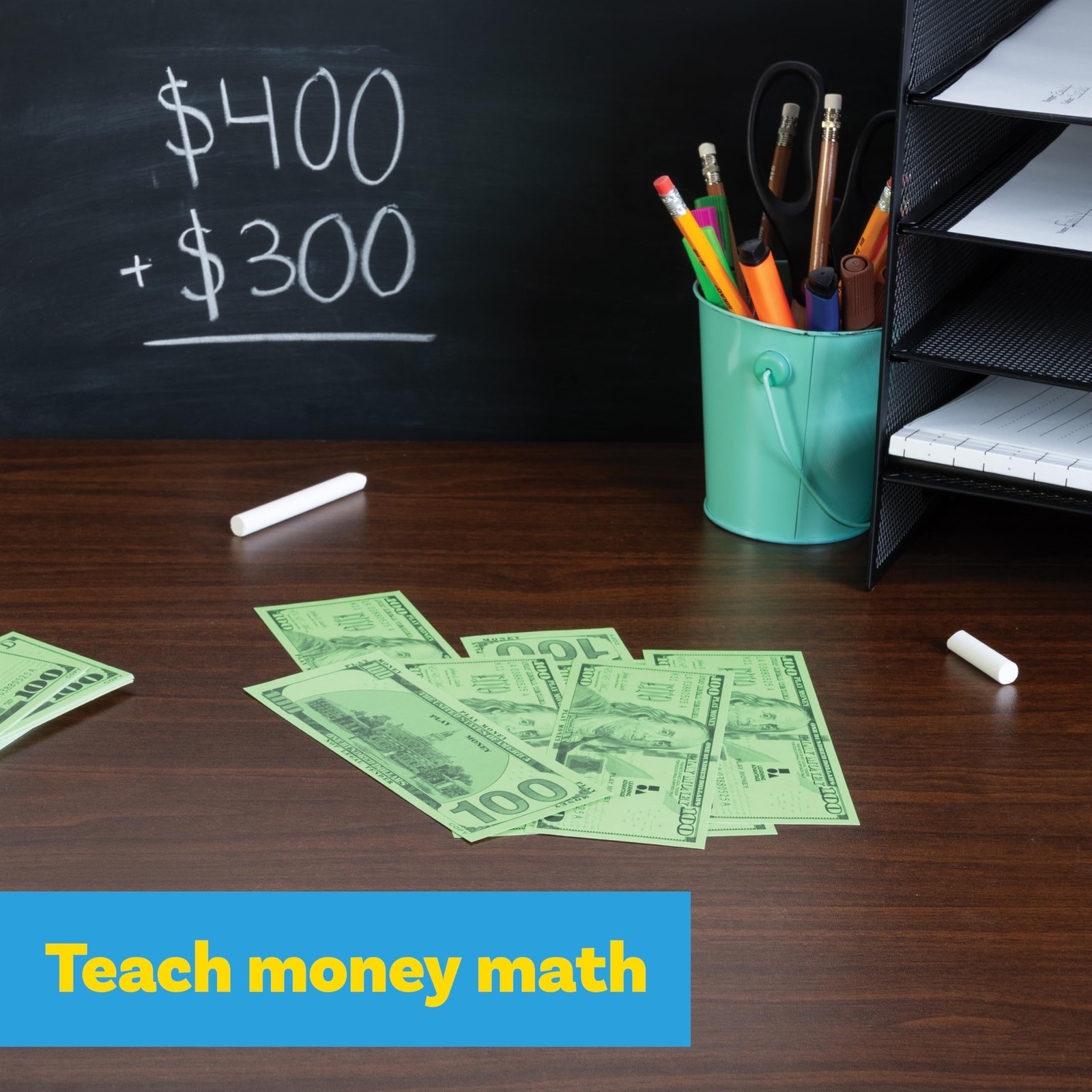 Learning Advantage One Hundred Dollar Play Bills | 6.25 x 2.5 inches, Green