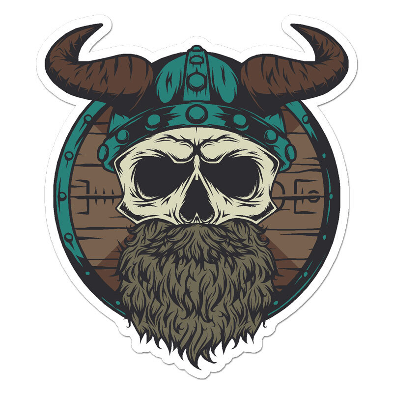 Viking Shield Skull, Vinyl Decal Sticker, Indoor Outdoor, 3 Sizes, #11478