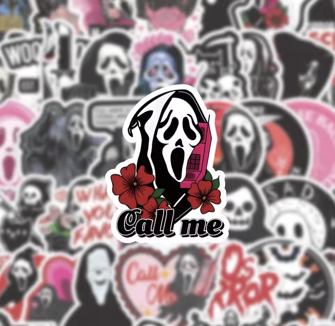 Ghost Mask Face Horror Movie Stickers 50pk Scary Cartoon Stickers FREE SHIPPING
