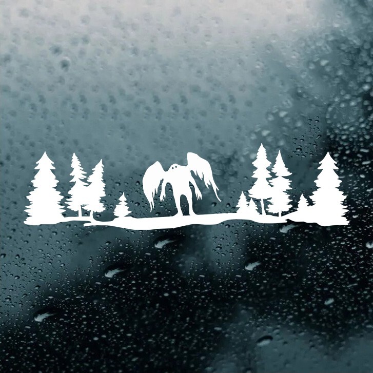 Mothman in Trees Scene Vinyl Decal V2 | WV Cryptid RV Camping | Die Cut Sticker