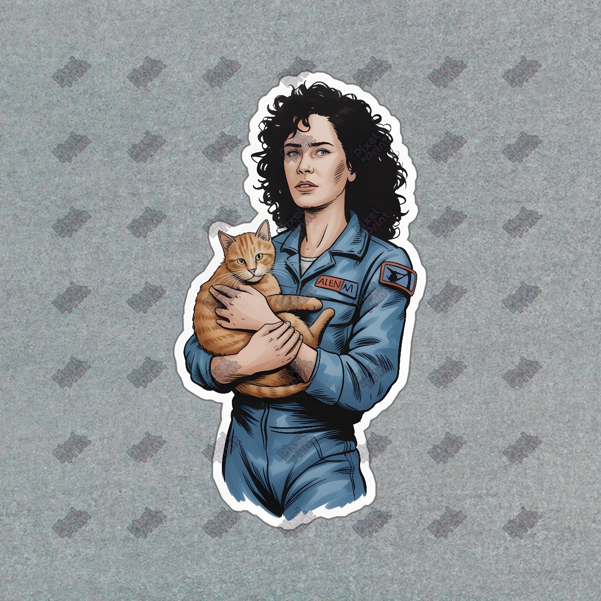 Ellen Ripley Inspired Art Print Strong Female Character with Cat Sci #7394