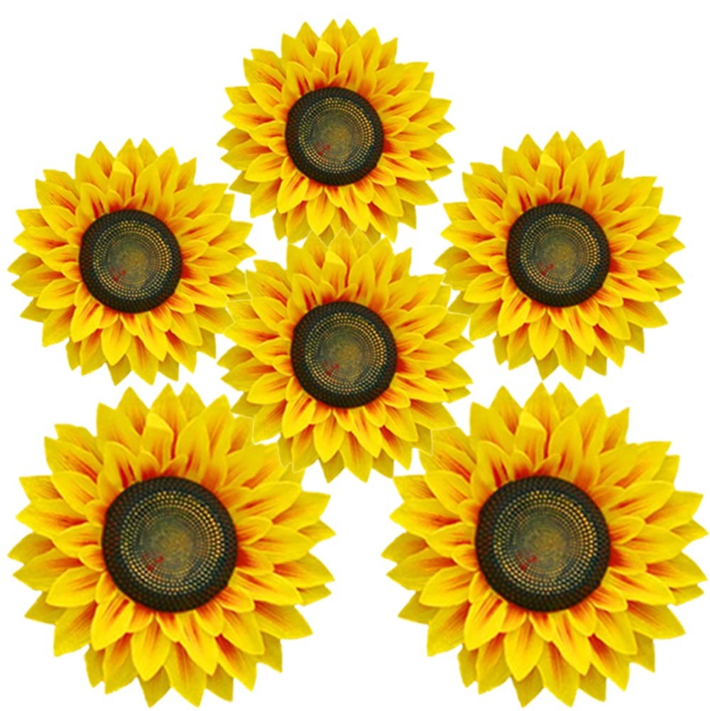 3D Sunflower Wall Decals – 6pcs in 8in/10in Lifelike Removable Art DIY Sunflo…
