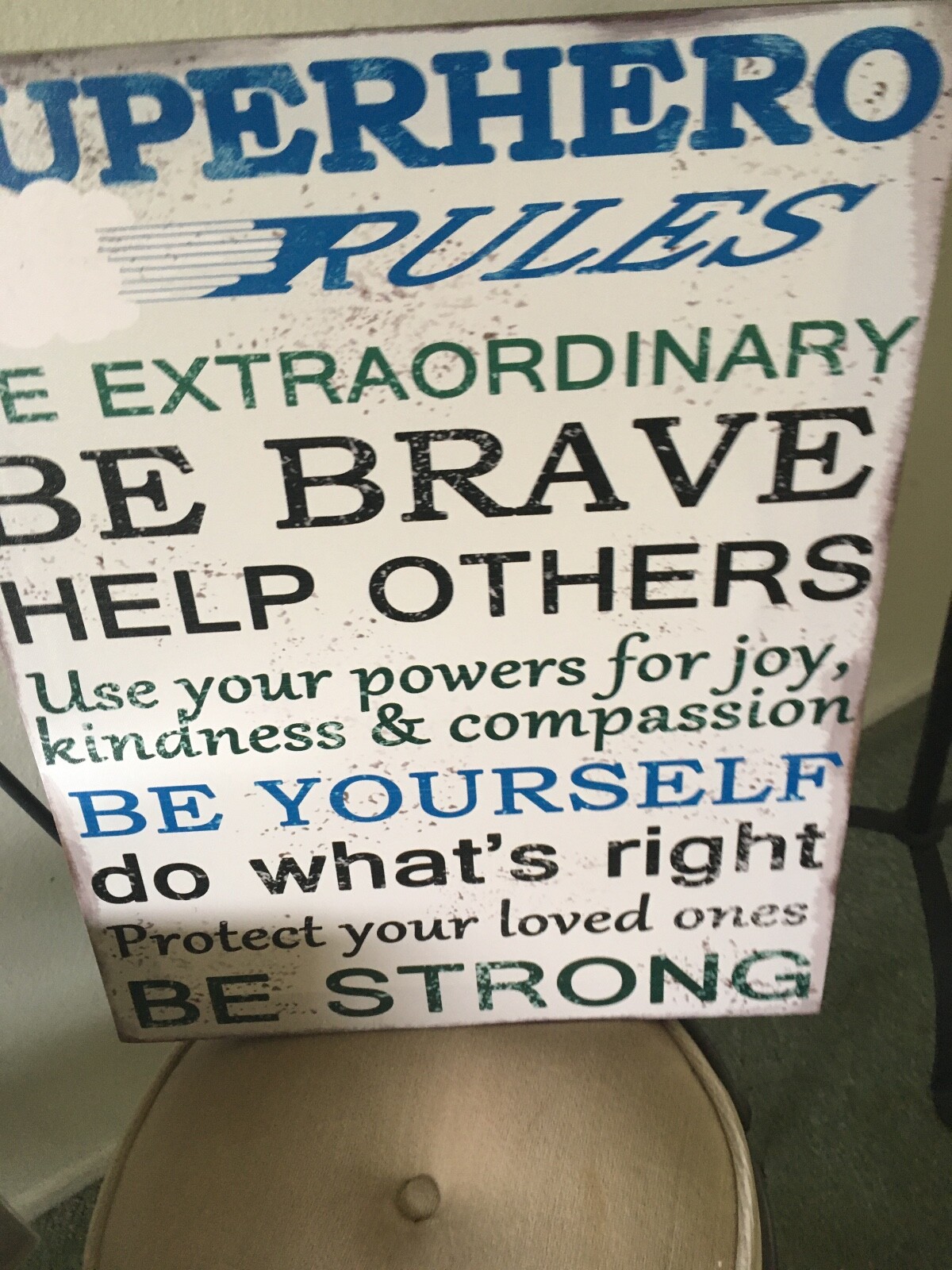 Superhero Rules Wall Sign Vinyl Poster Playroom Decor 16 x 20 inches