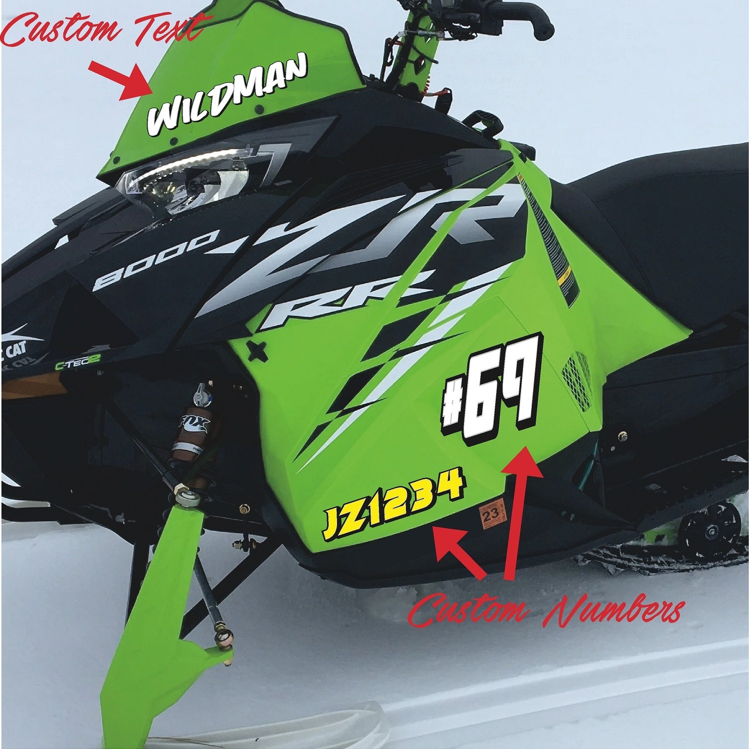 Snowmobile Registration Numbers & Letters 2 Pack Custom 2" vinyl decal pair 2CL