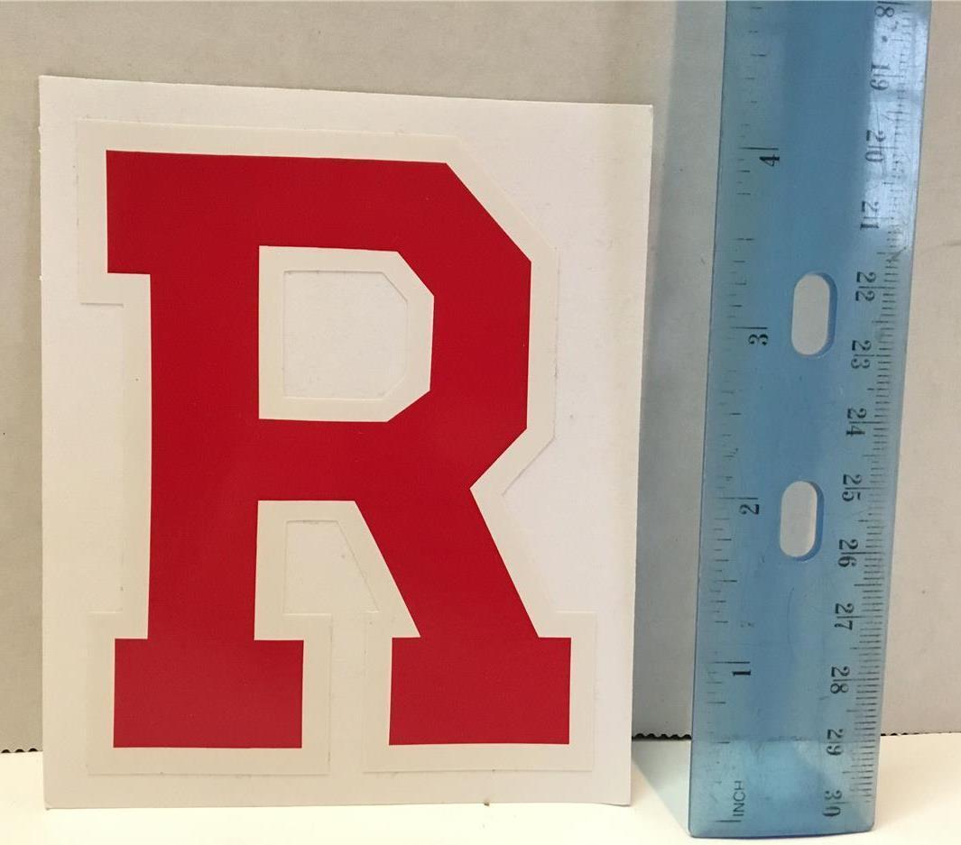Block Letter Intitial R DECAL Sticker Red with White Border 4" tall x 3 1/4" w