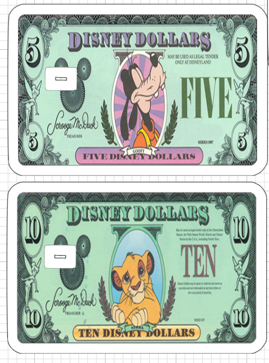 7 Disney Dollars Credit Debit Card Skin ATM Stickers Disneyland Mickey Goofy USA