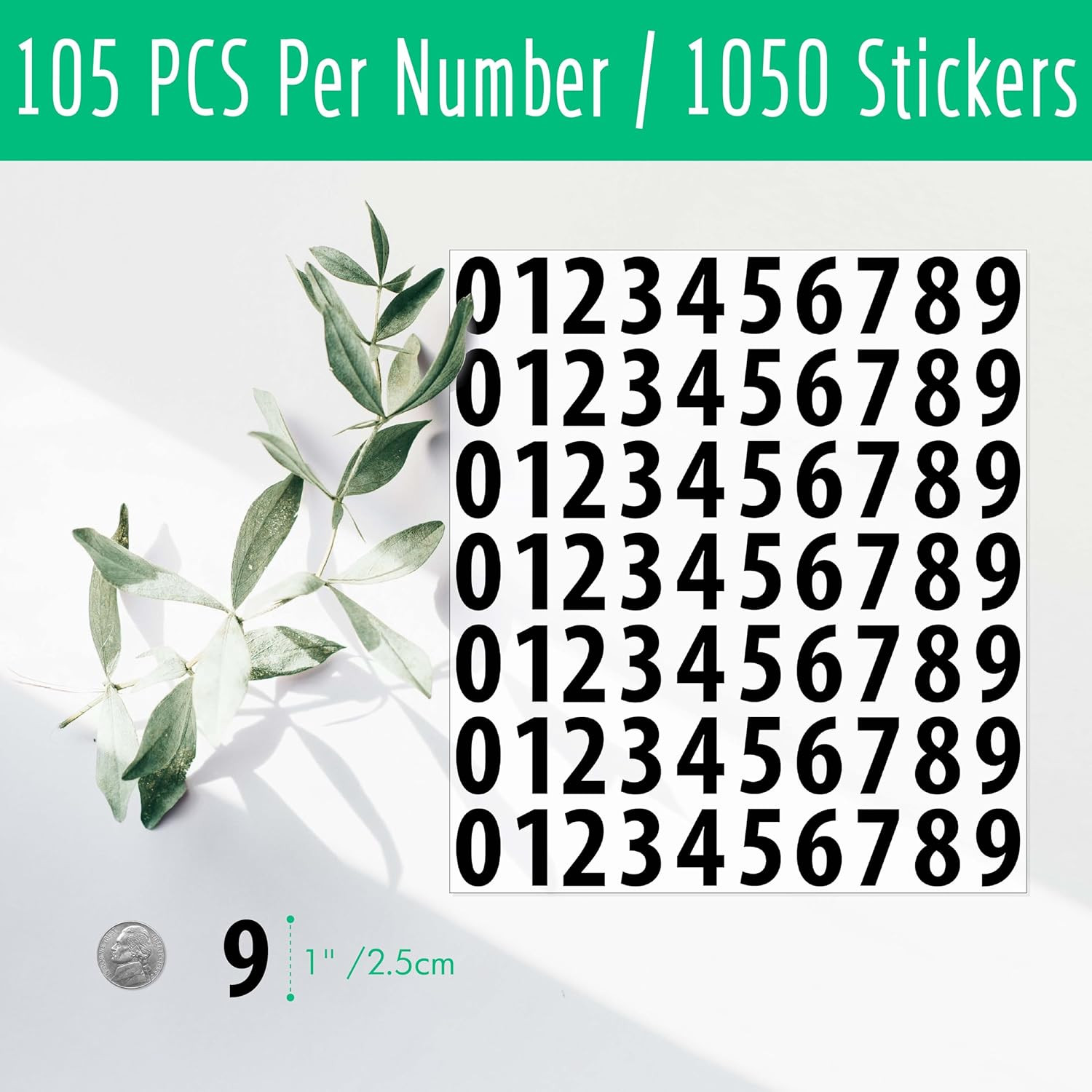 1050 PCS Number Stickers, 1” Water Resistant Vinyl Stickers Consecutive Number 0