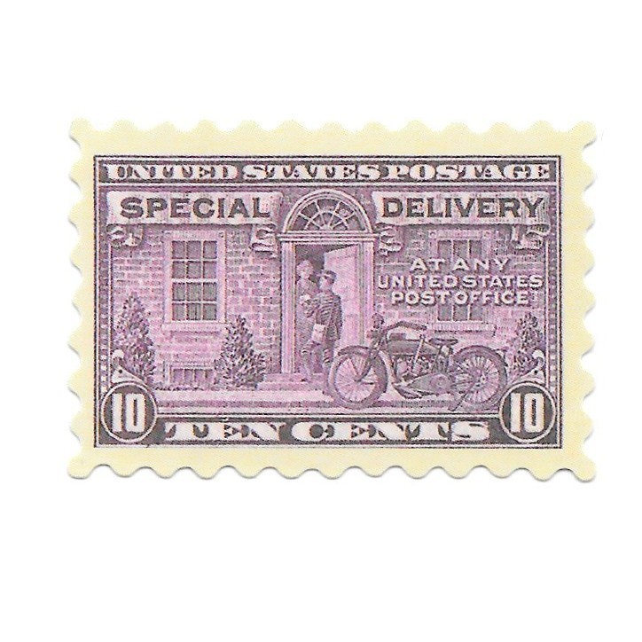 Vintage US Special Delivery Stamp Vinyl Sticker 10 Cent Motorcycle Messenger