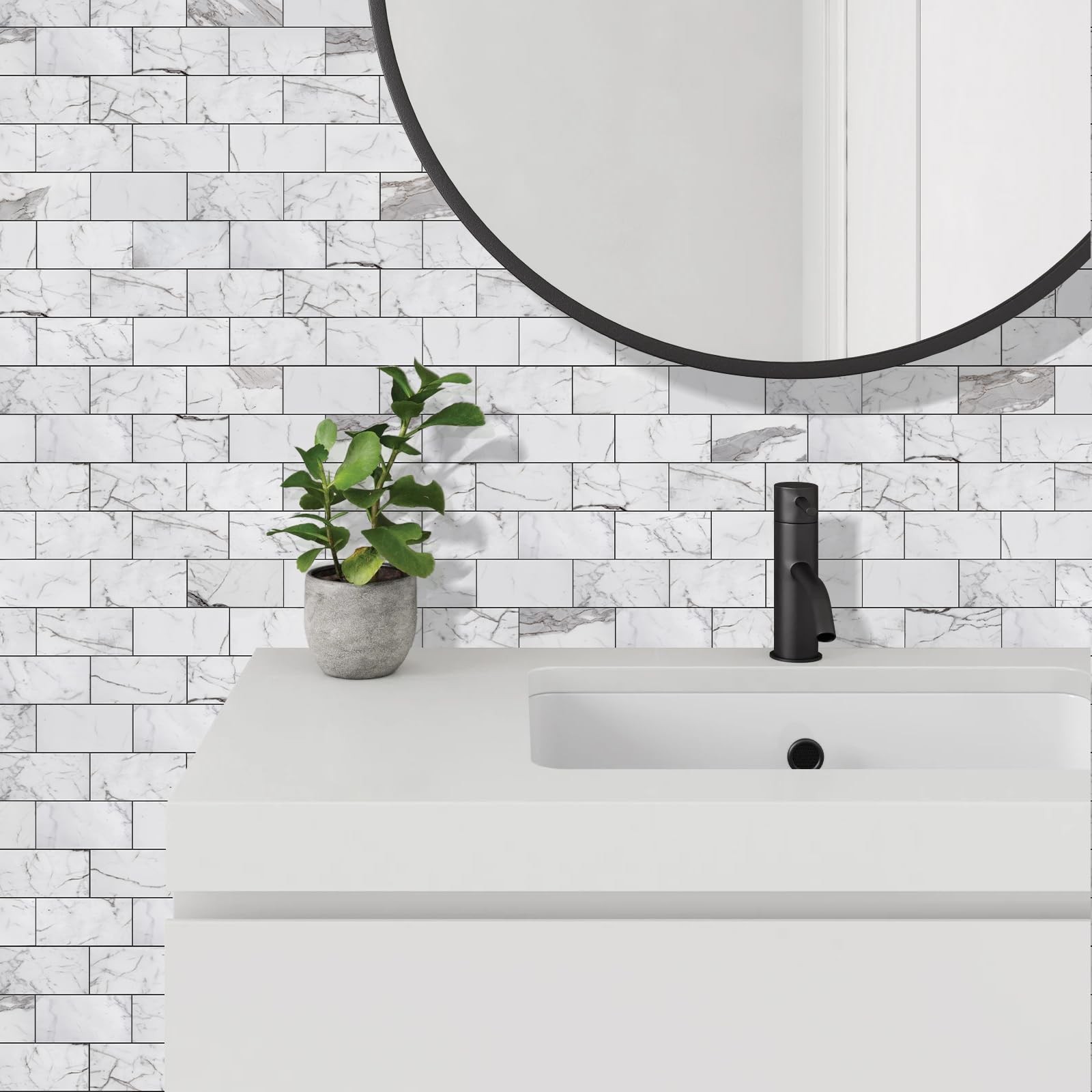 100Piece Glossy Statury White Peel and Stick Backsplash Tile,3"x6" PVC Subw…