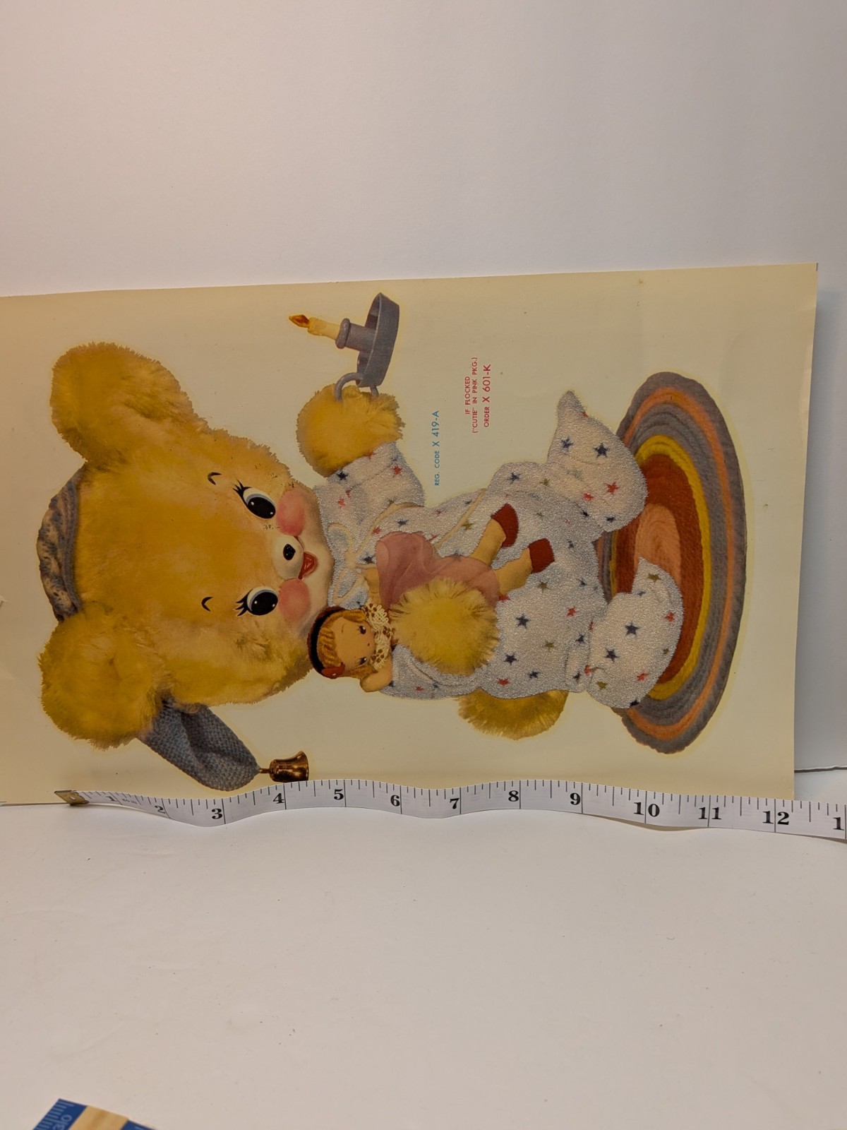 3 Vtg 60's Anthropomorphic Bears & Lamb CUTIES Decals Meyercord Fuzzy Wall Decor