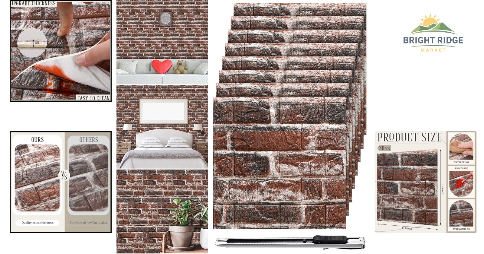 Red Brick Peel and Stick Wallpaper, 30 Panels for Easy Home Decoration