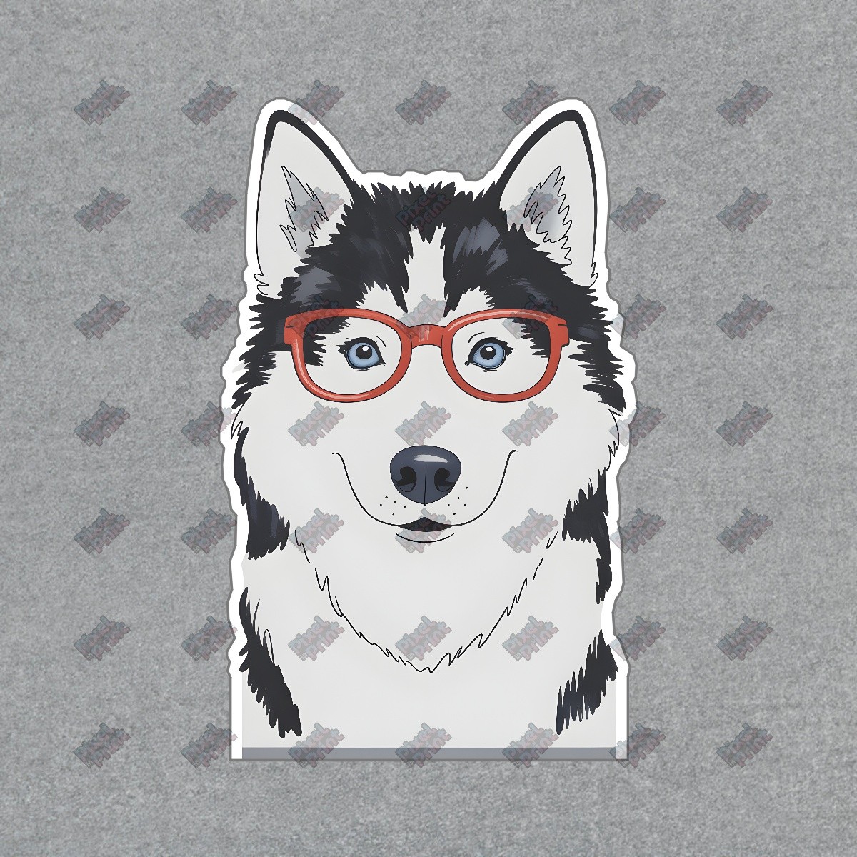 Quirky Cartoon Husky Dog Sign Black & White Illustration with Red #8643