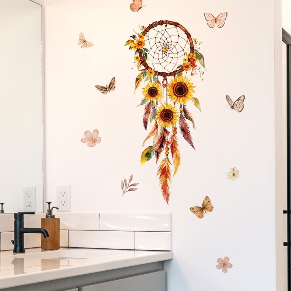 Minimalist Sunflower Dreamcatcher Wall Sticker PVC Decor 11.81×23.62in