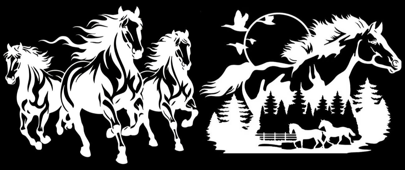 Three Running Horses & Horse Farm Two 6" Vinyl Decals Car Truck Window Trailer