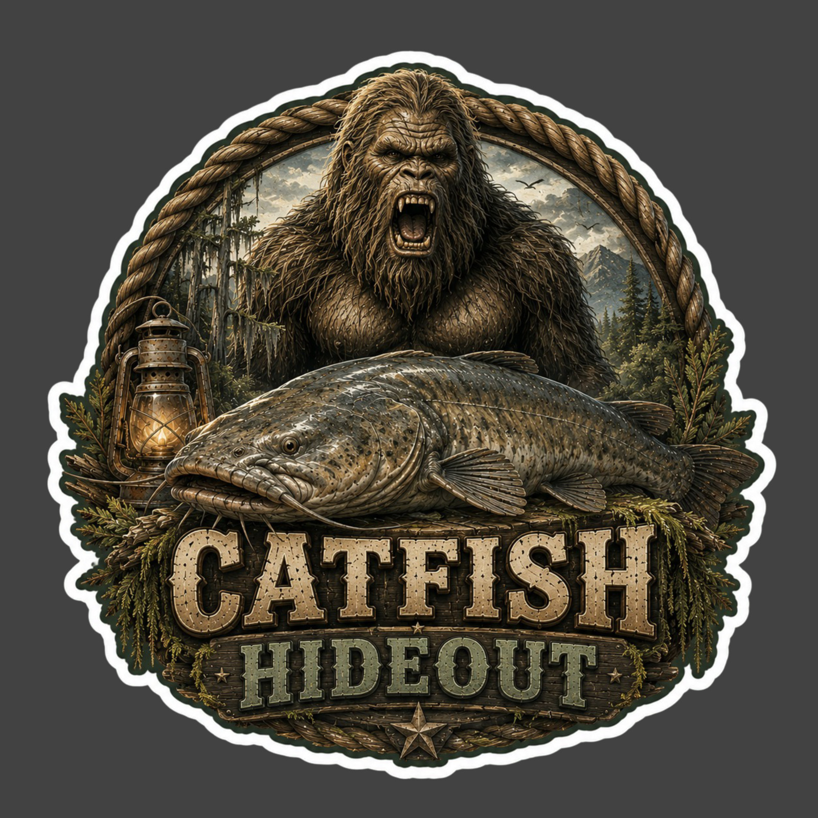 Catfish Sticker Vinyl Decal Catfish Hideout Bigfoot Sasquatch Fishing Gift