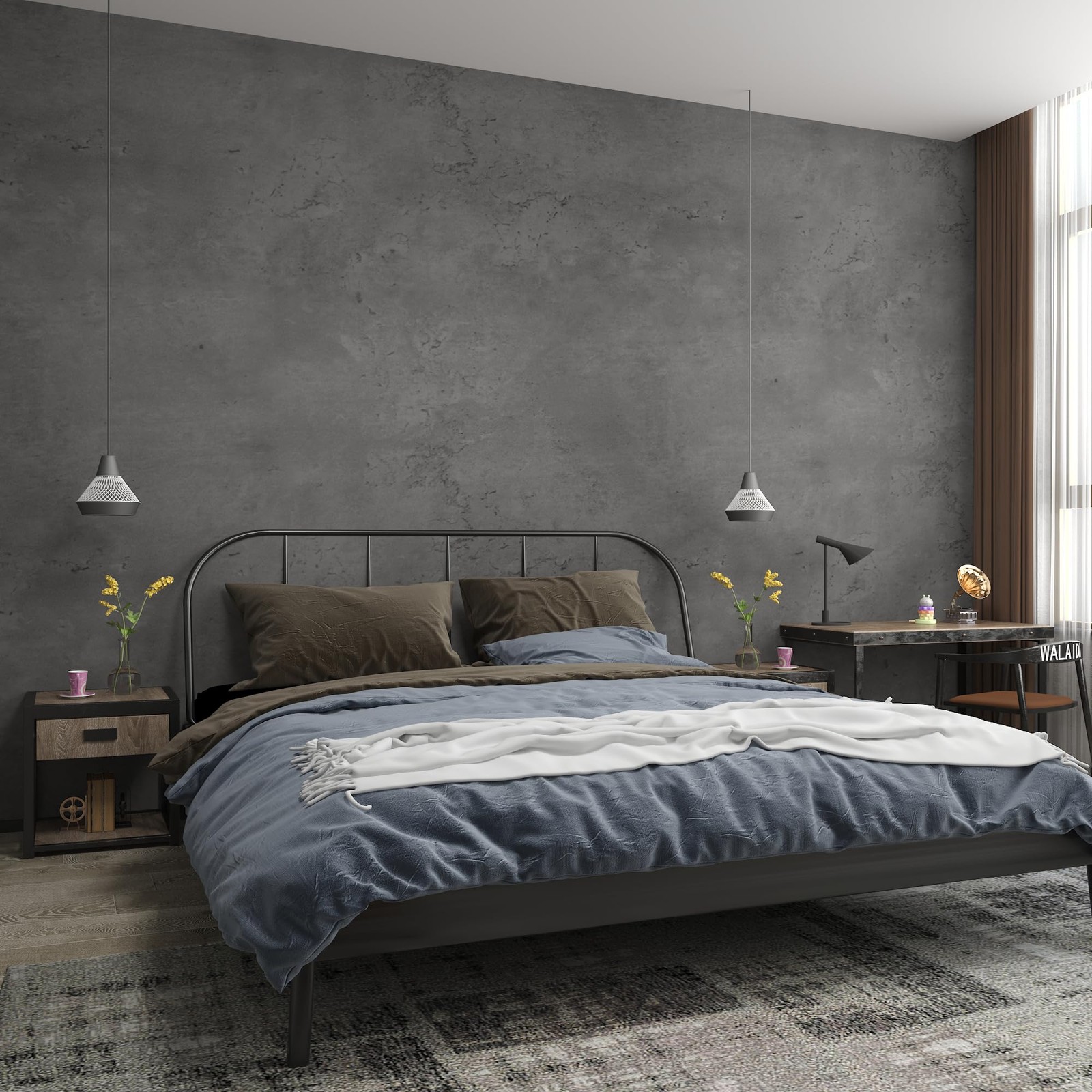 3yecao 31"×591" Darker Grey Black Wide Concrete 31" x 591", Dark Gray