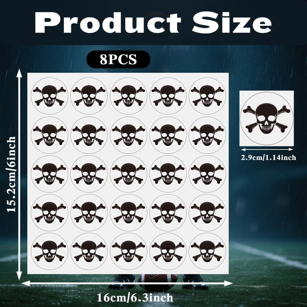 Skull Helmet Stickers, 200 Pcs Youth Football Helmet Stickers, 1-1/8 Inches Viny