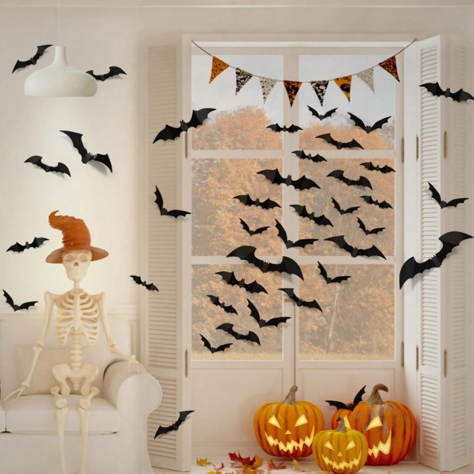 120/60pcs Halloween Bat Stickers 3D Black Stereoscopic Wall Decor Decals 4 Size