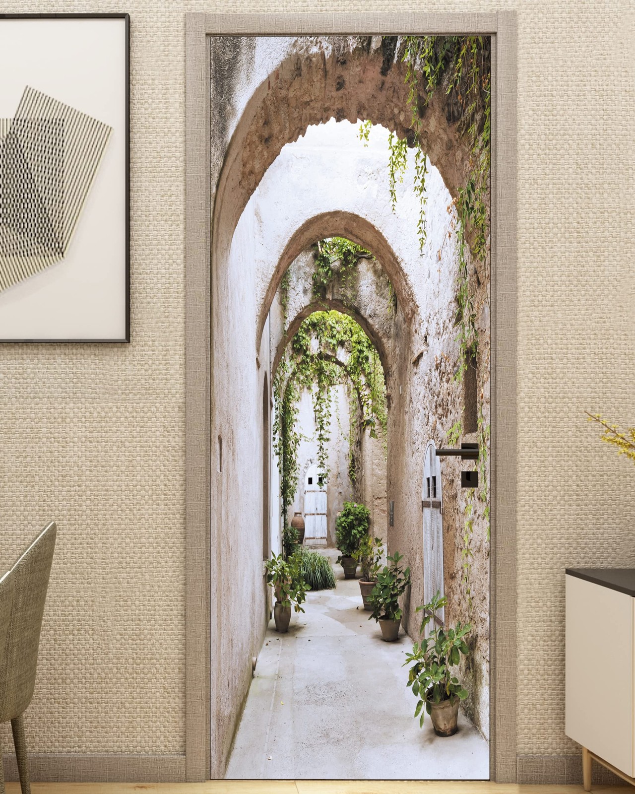 3D Door Mural – Arch-Shaped Corridor Peel & Stick Door Wallpaper, Removable -…