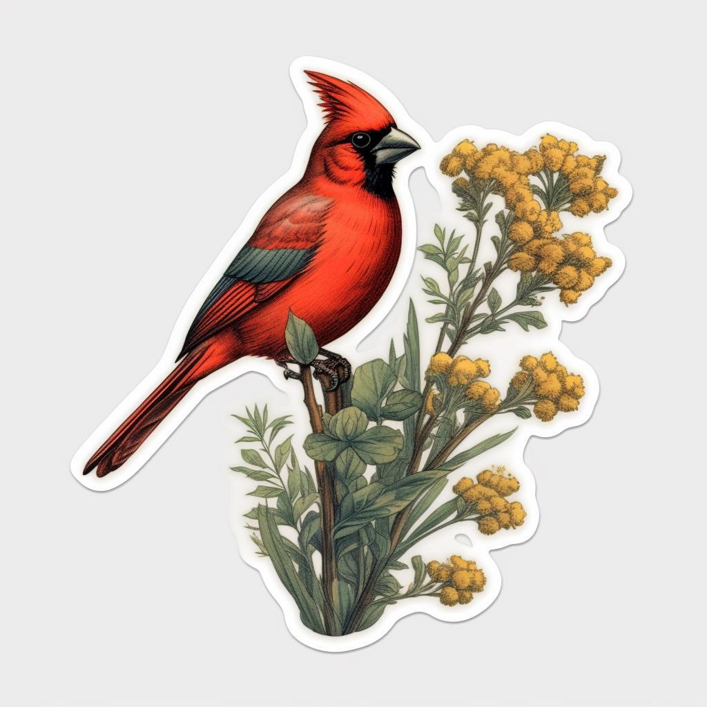 Kentucky Northern Cardinal bird Goldenrod flower Vinyl Decal Sticker for Car, L