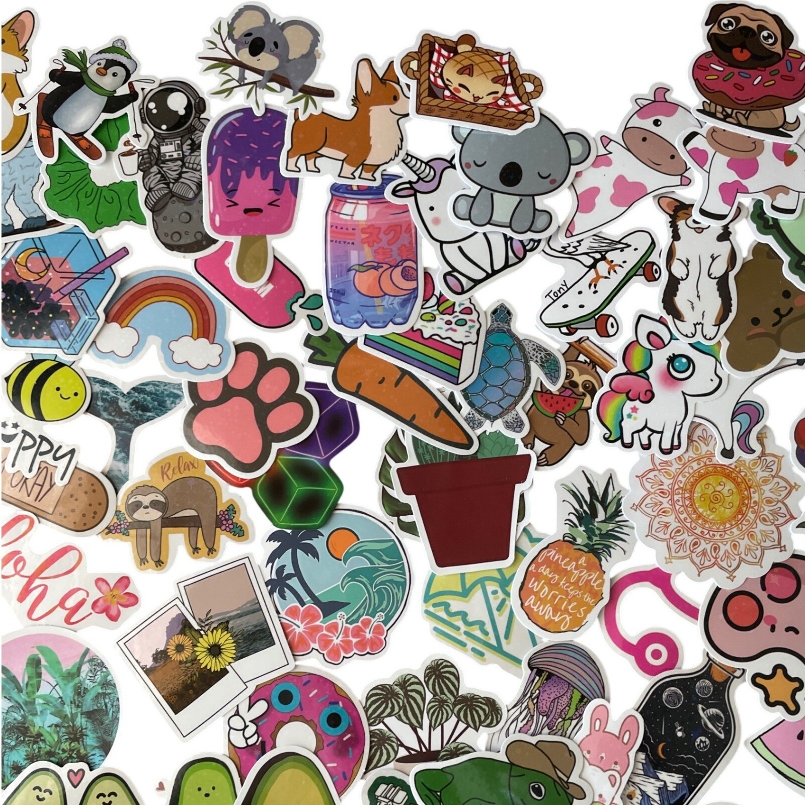 New 300+ Vinyl Stickers LOT Waterproof Fun Colorful Kawaii Animals Food Plants