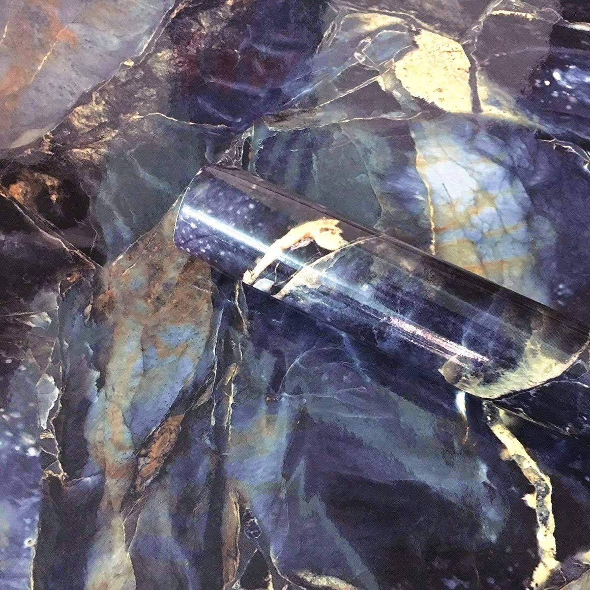 Adhesive Marble Paper Granite Look Marble Effect Gloss 2" x 15.8" Blue Stone