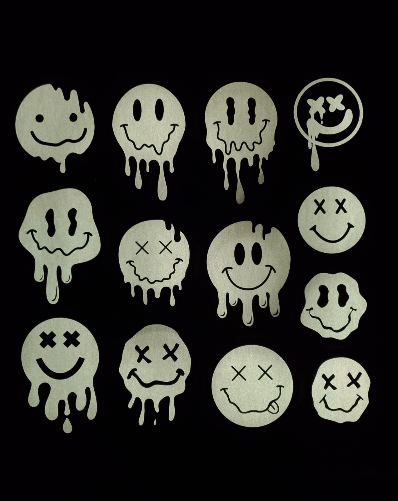 Glow In The Dark Vinyl Decal Smiley Face Drip Effect Lit Studio Decor Full Sheet