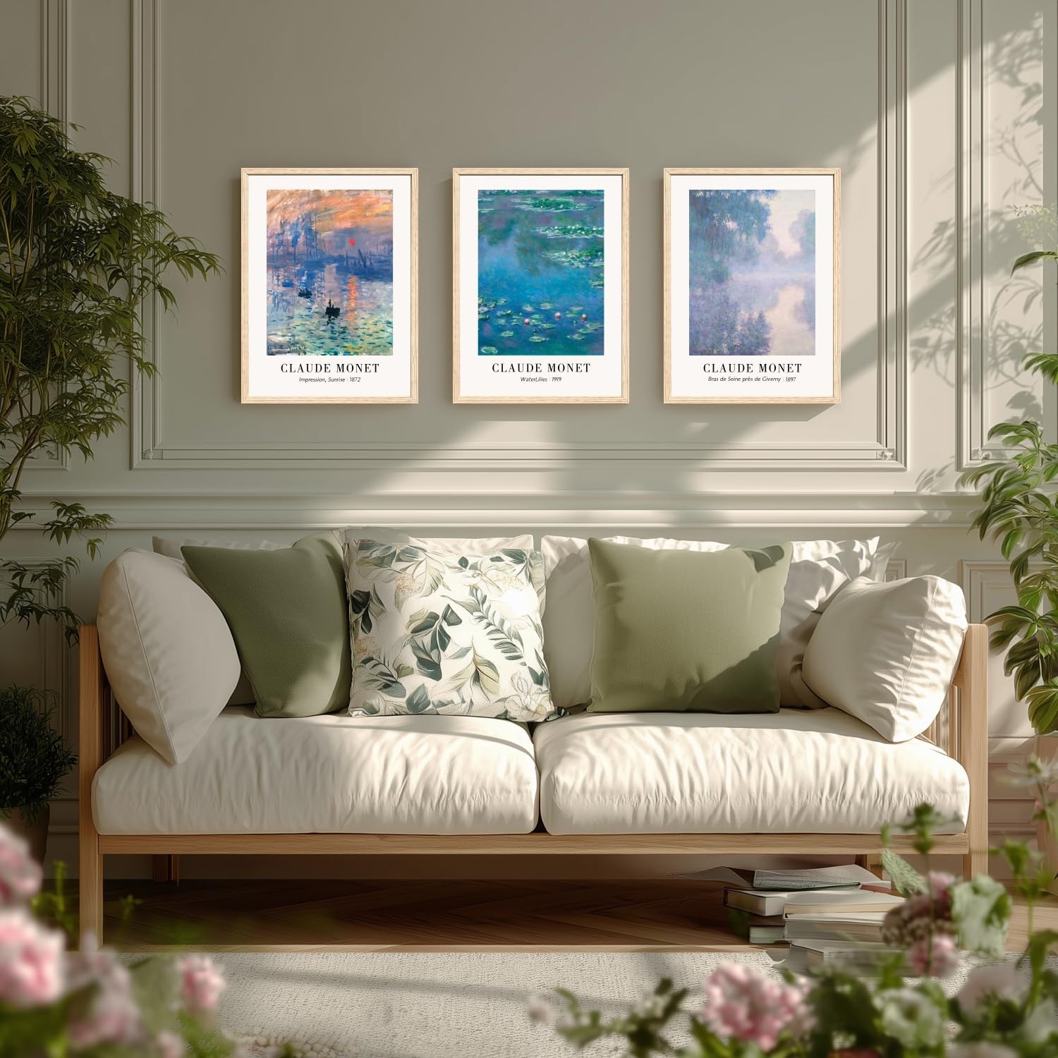 Cyebmo Vintage Botanical Wall Art Set of 3, Claude Monet Water Lilies Art Pri…