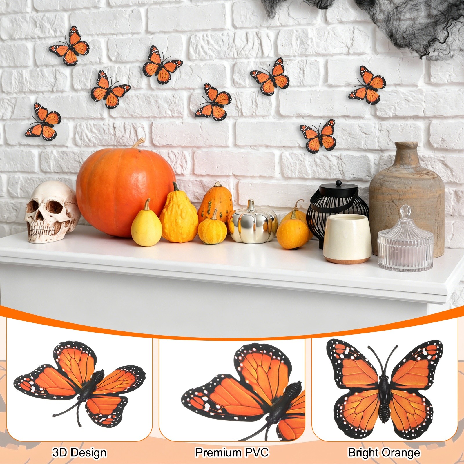 12 Pack Monarch Butterfly Decorations, 3D Wall Decor [Orange, 2.36"x1.97"]